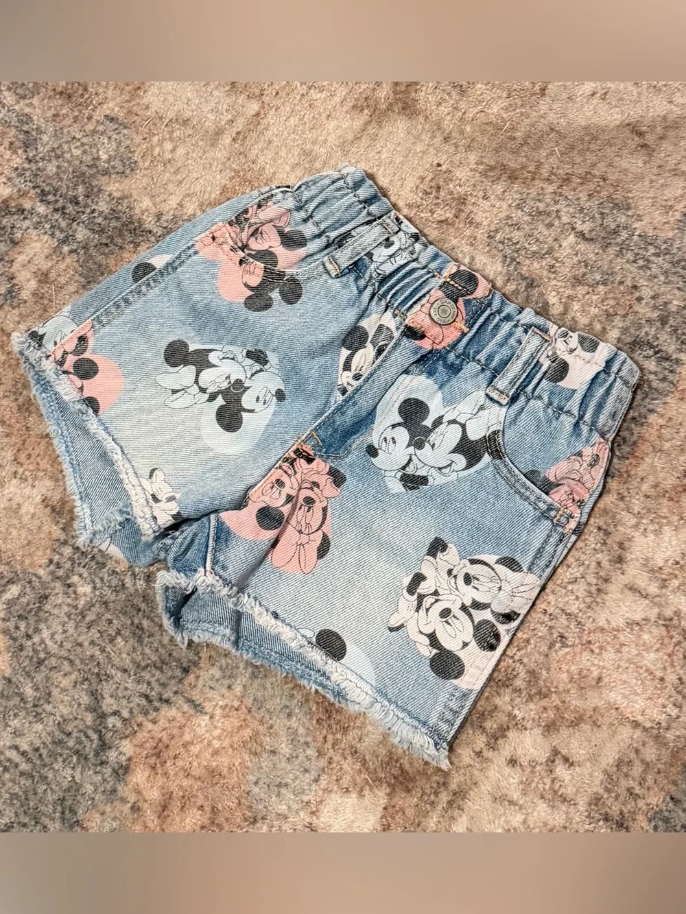 Baby Gap Jean shorts elastic paper bag cut off denim Minnie and Mickey